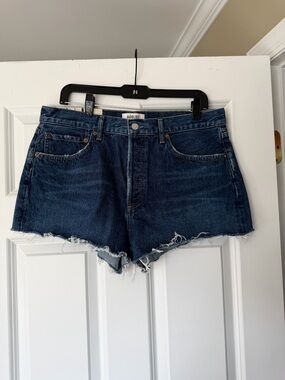 Agolde Dark Blue Raw Hem Denim Cutoff Shorts